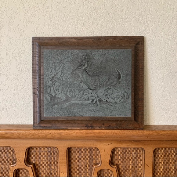 Framed Deer Etching Art - Picture 2 of 8